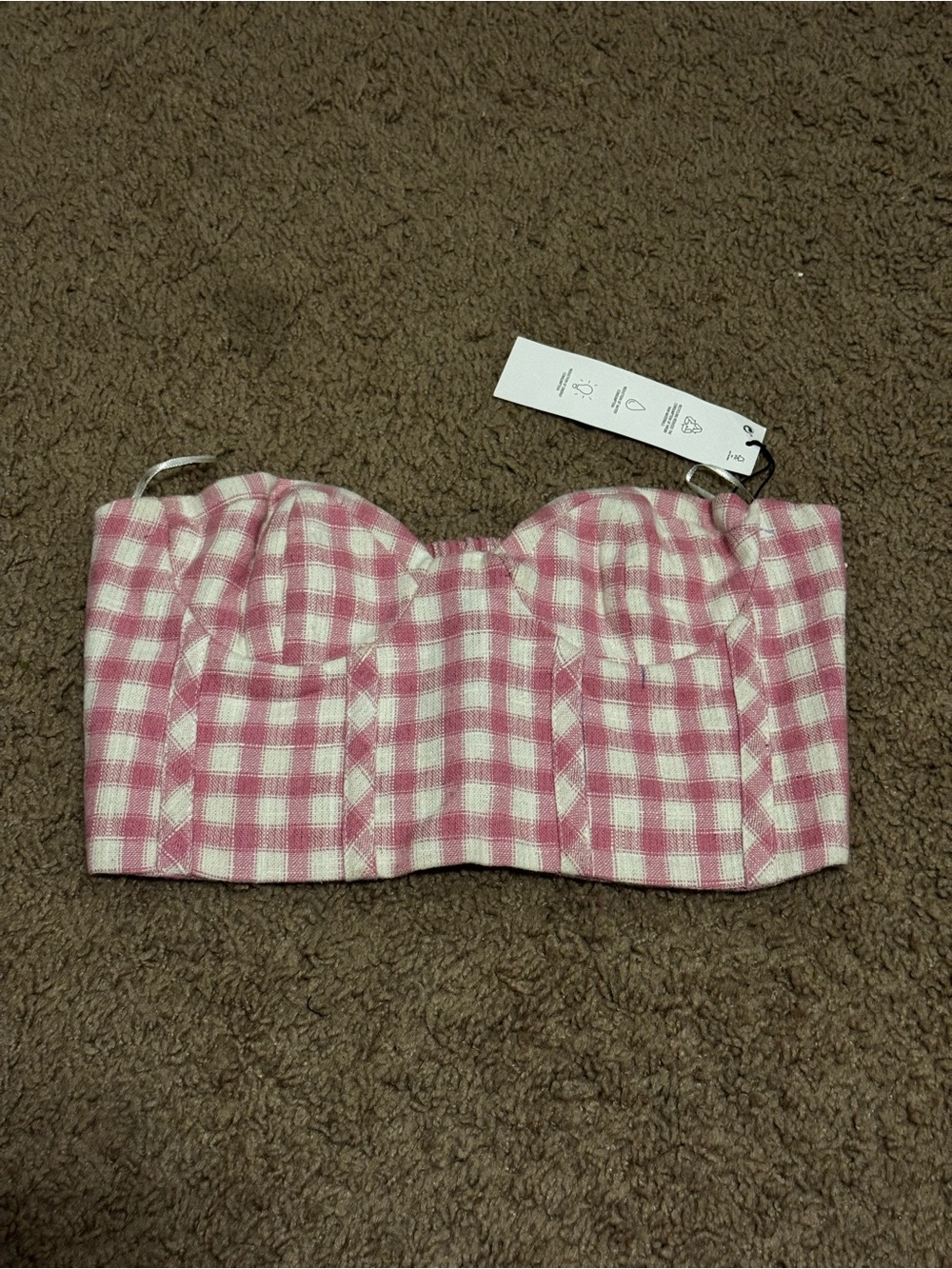 Zara Pink and White Gingham Bustier Top